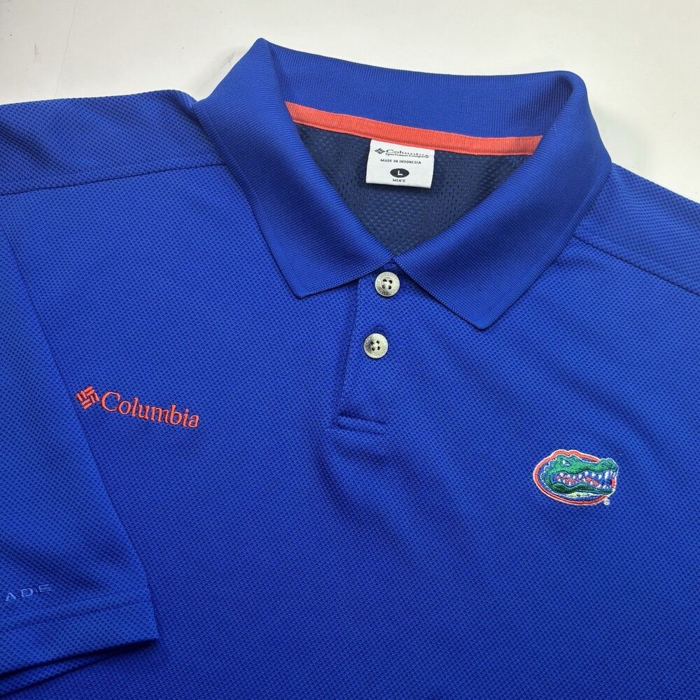 Florida Gators UF Columbia Men's L Blue Omni-Shade Mesh Performance Polo Shirt